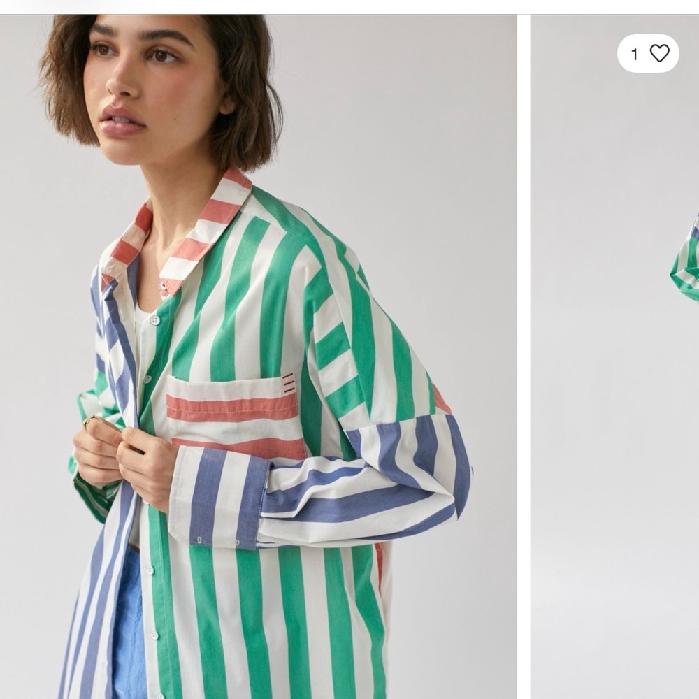 BDG Striped Button-Down Shirt Jacket in Green, Blue, Pink